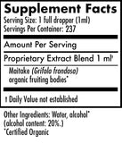 Supplement facts label for a proprietary extract blend with Maitake (Grifola frondosa) on a white background.