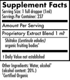 Supplement facts label for a proprietary extract blend with shiitake on a white background