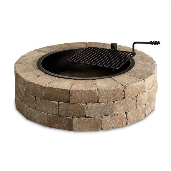 48-in Outdoor Round Concrete Block Stone Fire Pit Kit with Cooking Grill Grate - FREE SHIPPING
