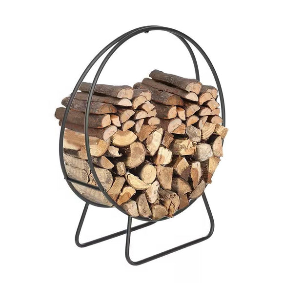Indoor/Outdoor 2-ft. Round Black Powder-Coated Steel Firewood Log Rack - FREE SHIPPING