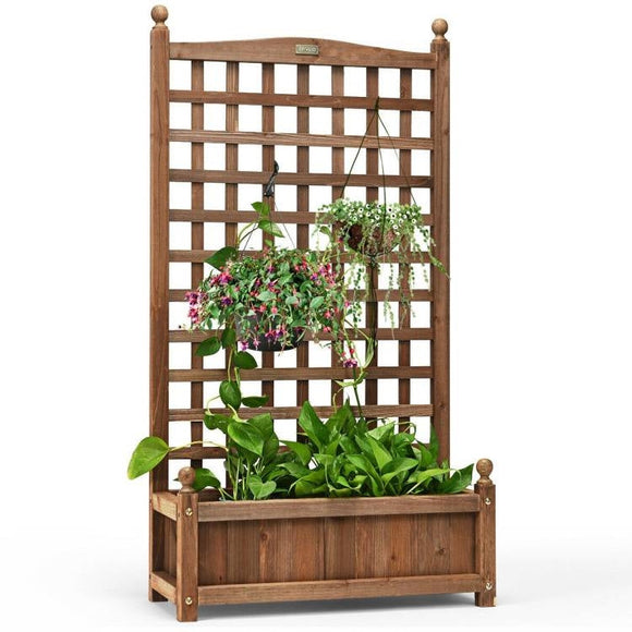 Solid Wood Farmhouse Garden Planter Box with 48-inch High Trellis - FREE SHIPPING