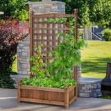 Solid Wood Farmhouse Garden Planter Box with 48-inch High Trellis - FREE SHIPPING
