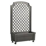 Gray garden planter with lattice design on a white background