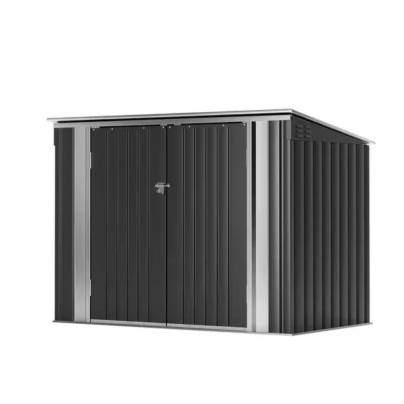 Outdoor Black Galvanized Steel Trash Can Storage Shed - Holds 2 Garbage Bins - FREE SHIPPING