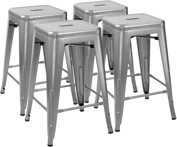 Set of 4 - 24-in. Indoor/Outdoor Backless Stacking Silver Metal Barstools - FREE SHIPPING