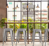 Set of 4 - 24-in. Indoor/Outdoor Backless Stacking Silver Metal Barstools - FREE SHIPPING