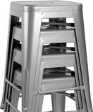 Set of 4 - 24-in. Indoor/Outdoor Backless Stacking Silver Metal Barstools - FREE SHIPPING