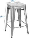 Set of 4 - 24-in. Indoor/Outdoor Backless Stacking Silver Metal Barstools - FREE SHIPPING