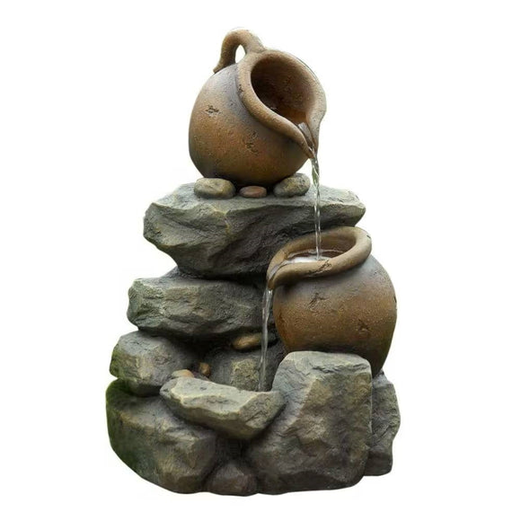 Outdoor Garden Polyresin Rock and Pitchers Waterfall Fountain with Pump - FREE SHIPPING