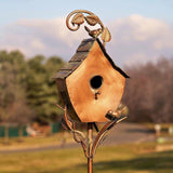Outdoor Powder Coated Iron Birdhouse with 3-Prong Garden Stake in Copper Finish - FREE SHIPPING