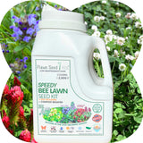 Flawn Seed Kits Speedy Bee Lawn Seed Kit with a garden background