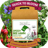 Flawn Seed Kits Speedy Bee Lawn Seed Kit packaging with a garden background