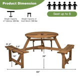 Outdoor Solid Wood Round Picnic Table Set with Umbrella Hole and 3 Benches - FREE SHIPPING