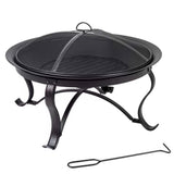 30-inch Round Steel Outdoor Fire Pit with Mesh Cover and Poker in Bronze - FREE SHIPPING