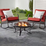 30-inch Round Steel Outdoor Fire Pit with Mesh Cover and Poker in Bronze - FREE SHIPPING