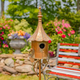 Outdoor Copper Finish Iron Gramophone Roof Birdhouse with Garden Stake - FREE SHIPPING
