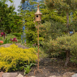 Outdoor Copper Finish Iron Gramophone Roof Birdhouse with Garden Stake - FREE SHIPPING