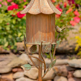 Outdoor Copper Finish Iron Gramophone Roof Birdhouse with Garden Stake - FREE SHIPPING
