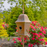 Copper Finish Metal Garden Birdhouse with Stake and Pole - FREE SHIPPING