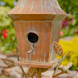 Copper Finish Metal Garden Birdhouse with Stake and Pole - FREE SHIPPING