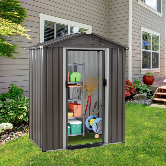 5 x 3 ft. Outdoor Grey Metal Garden Storage Shed - FREE SHIPPING