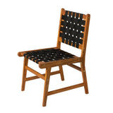 Wooden chair with black woven seat and backrest on a white background