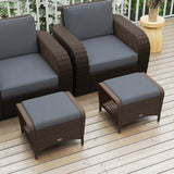 Outdoor PE Wicker Ottomans Set of 2 with Removable Cushions