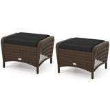 Outdoor PE Wicker Ottomans Set of 2 with Removable Cushions