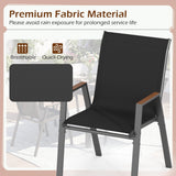 Black outdoor chair with breathable and quick-drying fabric material on a blurred background