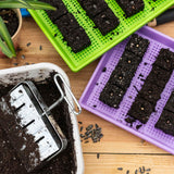 Seedling trays with soil blocks on a wooden surface Ladbrooke Soil Blockers - 2" Blocker (4 Blocks)