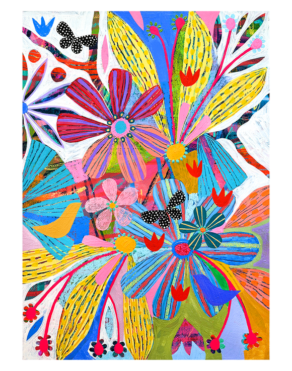 Colorful abstract SOLSTICE PRINT with vibrant colors on a white background