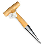 Wooden-handled garden tool with metal blade on a white background Steel Garden Dibber Planting Tool