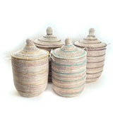 Striped White + Navy Medium Basket