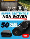 Super geotextile non-woven fabric with features and specifications on a blue background