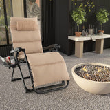 Tan Zero Gravity Adjustable Lounge Chair Removable Cushion Cup Holder Tray - FREE SHIPPING