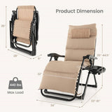Tan Zero Gravity Adjustable Lounge Chair Removable Cushion Cup Holder Tray - FREE SHIPPING