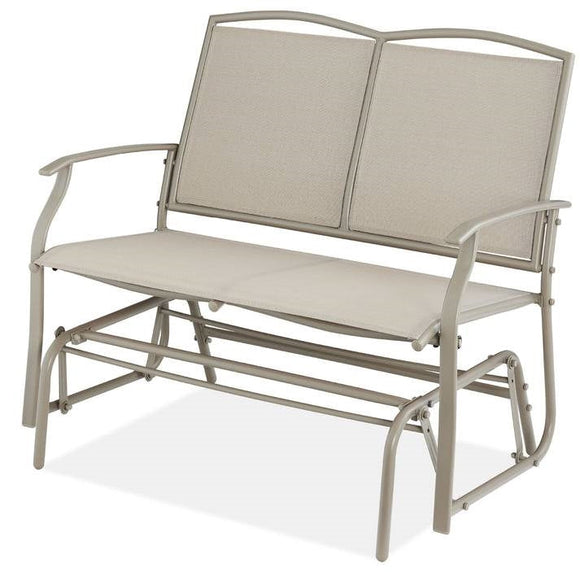 2 Seat Mesh Patio Loveseat Swing Glider Rocker with Armrests in Taupe - FREE SHIPPING