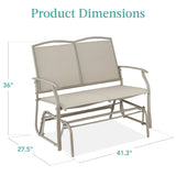 2 Seat Mesh Patio Loveseat Swing Glider Rocker with Armrests in Taupe - FREE SHIPPING