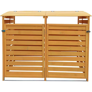Outdoor Solid Wood Garbage Can Recycle Bin Storage Shed - Holds 2 Trash Bins - FREE SHIPPING