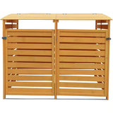 Outdoor Solid Wood Garbage Can Recycle Bin Storage Shed - Holds 2 Trash Bins - FREE SHIPPING