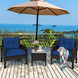 3-Piece Brown PE Rattan Outdoor Dining Patio Furniture Set with Blue Cushions - FREE SHIPPING