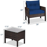 3-Piece Brown PE Rattan Outdoor Dining Patio Furniture Set with Blue Cushions - FREE SHIPPING