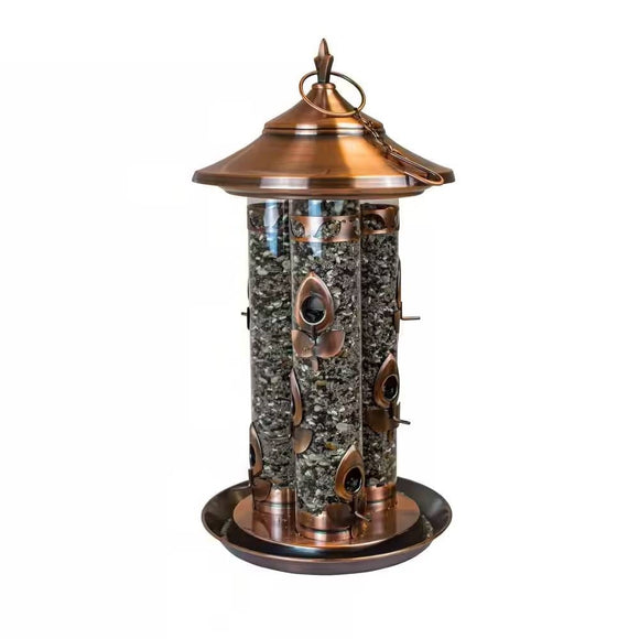 Large Copper Bird Feeder with 3 Tubes and 9 Feeding Ports - FREE SHIPPING