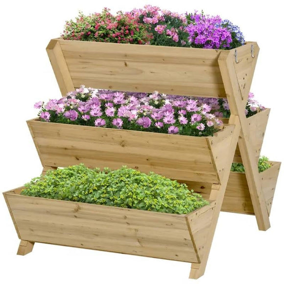 3-Tier Outdoor Fir Wood Elevated Planter Herb Flower Box Raised Garden Bed - FREE SHIPPING