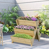 3-Tier Outdoor Fir Wood Elevated Planter Herb Flower Box Raised Garden Bed - FREE SHIPPING