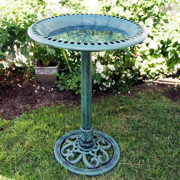 Outdoor Garden Bird Bath Bowl with Stand in Green Bronze Finish - FREE SHIPPING