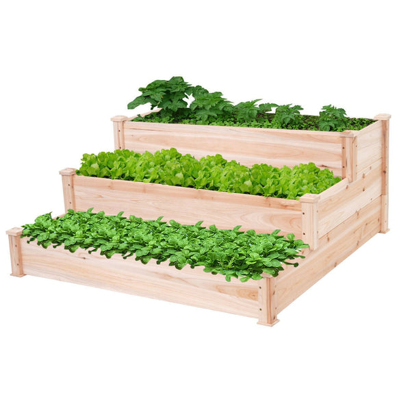 Solid Wood 4 Ft x 4 Ft Raised Garden Bed Planter 3-Tier -FREE SHIPPING