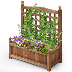 Natural Fir Wood Outdoor Garden Planter Box with 30-inch High Trellis - FREE SHIPPING