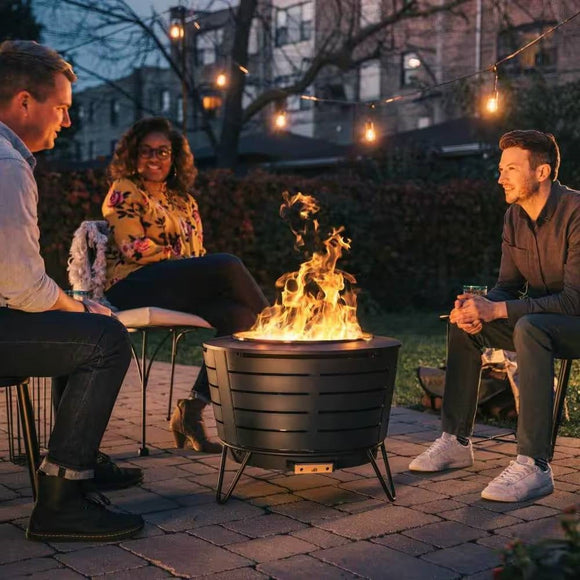 25-inch Outdoor Wood Burning Stainless Steel Smokeless Fire Pit with Cover - FREE SHIPPING