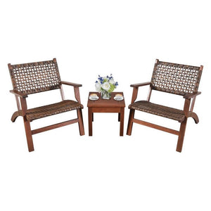 3 Piece Wooden Rattan Outdoor Patio Furniture Chair Table Bistro Set - FREE SHIPPING